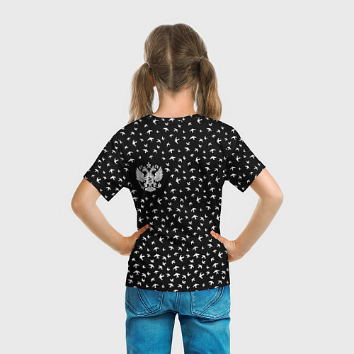 Детская футболка Герб РФ и ласточки на чёрном / 3D-принт – фото 6
