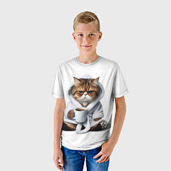 Футболка детская Котик в халате и кофе, цвет: 3D-принт — фото 2