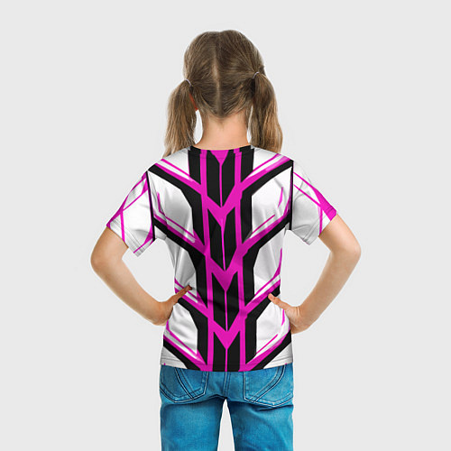 Детская футболка Чёрно-розовые полосы на белом фоне / 3D-принт – фото 6