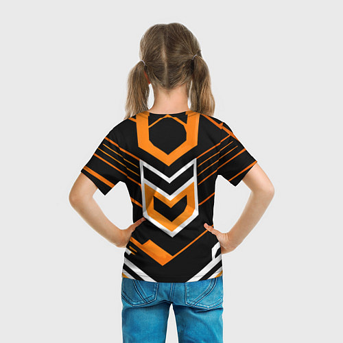 Детская футболка Полосы и оранжево-белый шестиугольник / 3D-принт – фото 6