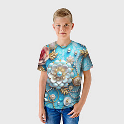 Футболка детская Цветы и жемчуг, цвет: 3D-принт — фото 2