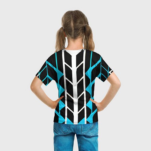 Детская футболка Blue and white lines on a black background / 3D-принт – фото 6