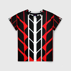Футболка детская White and red lines on a black background, цвет: 3D-принт