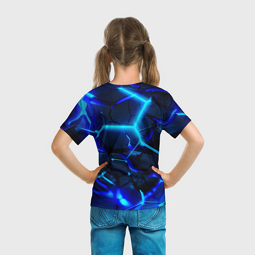 Детская футболка Яркие голубые неоновые плиты в разломе / 3D-принт – фото 6