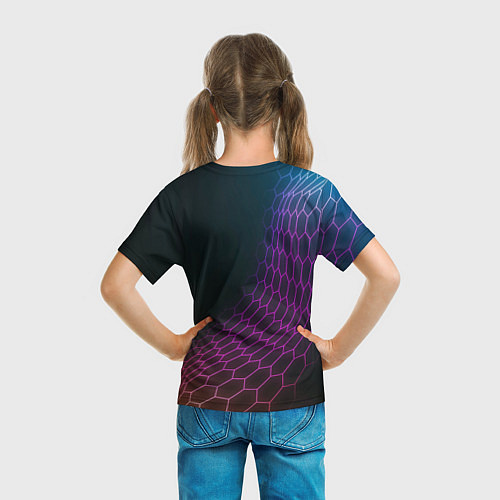Детская футболка Tesla neon hexagon / 3D-принт – фото 6