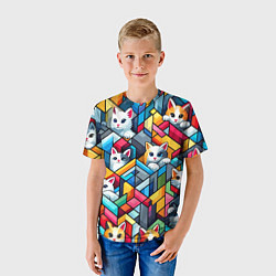 Футболка детская Геометрический паттерн с котятами - нейросеть, цвет: 3D-принт — фото 2
