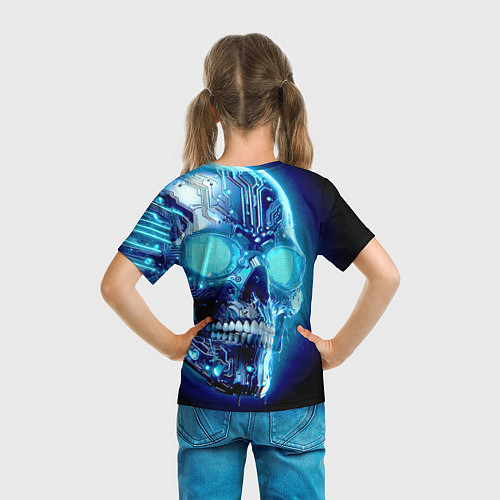 Детская футболка Neon cyber skull - ai art / 3D-принт – фото 6