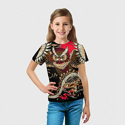Футболка детская Сова и змея - японский стиль, цвет: 3D-принт — фото 2