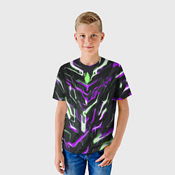 Футболка детская Фиолетово-белые абстрактные линии на чёрном фоне, цвет: 3D-принт — фото 2