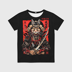 Футболка детская Кот самурай - гравюра, цвет: 3D-принт
