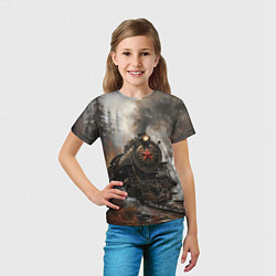 Футболка детская Паровоз в осеннем лесу, цвет: 3D-принт — фото 2