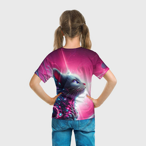Детская футболка Космический кибер котёнок - неоновое свечение / 3D-принт – фото 6