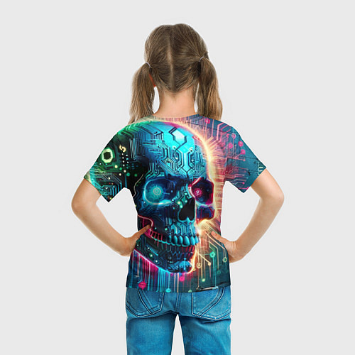 Детская футболка Cool cyber skull - neon glow / 3D-принт – фото 6