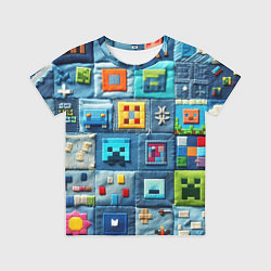 Футболка детская Minecraft на пэчворк дениме, цвет: 3D-принт