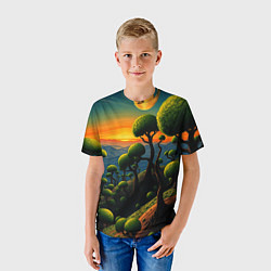 Футболка детская Лес из зеленых инопланетных деревьев в стиле Сальв, цвет: 3D-принт — фото 2