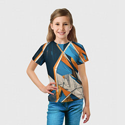 Футболка детская Абстракция сине-оранжевая осколки, цвет: 3D-принт — фото 2