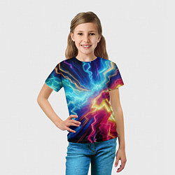 Футболка детская Разряд неоновых молний - нейроарт, цвет: 3D-принт — фото 2