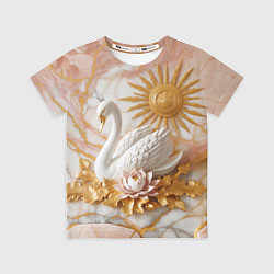 Футболка детская Фарфоровый лебедь и солнце на розовом мраморе, цвет: 3D-принт