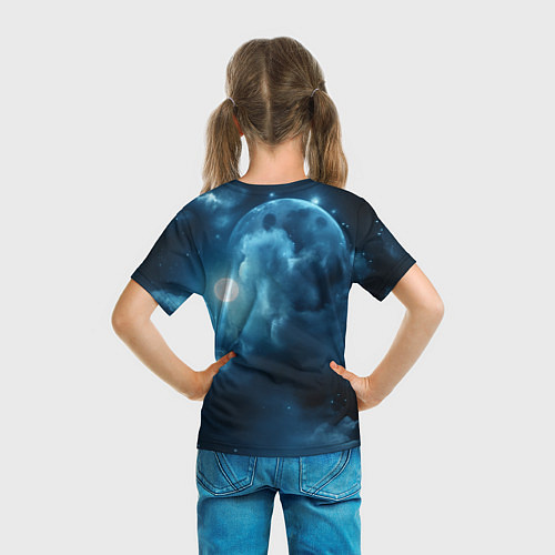Детская футболка Волк ночное синее небо / 3D-принт – фото 6
