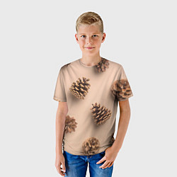 Футболка детская Еловые шишки на бежевом фоне, цвет: 3D-принт — фото 2