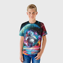 Футболка детская Astronaut Totoro in neon space - ai art fantasy, цвет: 3D-принт — фото 2