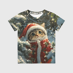 Футболка детская Новогодний котик в зимнем лесу, цвет: 3D-принт