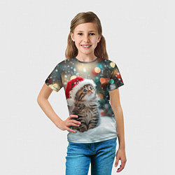 Футболка детская Новогодний котенок и снег, цвет: 3D-принт — фото 2