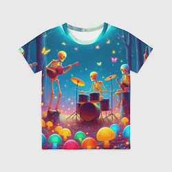 Футболка детская Квинтет скелетов музицирует на грибной поляне, цвет: 3D-принт