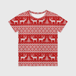 Футболка детская Вязаный новогодний орнамент с оленями и ёлками, цвет: 3D-принт