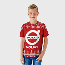 Футболка детская Новогодний Volvo с оленями, цвет: 3D-принт — фото 2