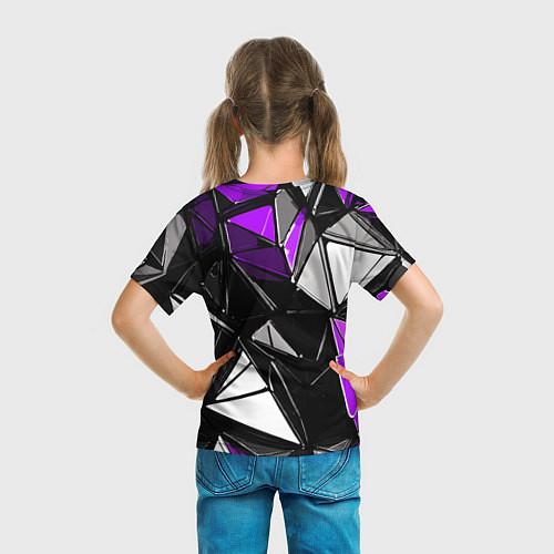 Детская футболка Фиолетово-белые рельефные треугольники на чёрном ф / 3D-принт – фото 6