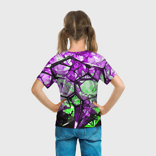 Детская футболка Чёрно-зелёная абстракция на фиолетовом фоне / 3D-принт – фото 6