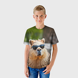 Футболка детская Модная капибара в темных очках, цвет: 3D-принт — фото 2