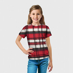 Футболка детская Красно-белая ткань в клетку, цвет: 3D-принт — фото 2