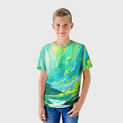 Футболка детская Зелёная кислотная абстракция, цвет: 3D-принт — фото 2
