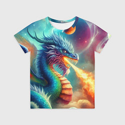 Футболка детская Огнедышащий космический дракон - нейроарт фантазия, цвет: 3D-принт