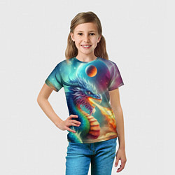 Футболка детская Огнедышащий космический дракон - нейроарт фантазия, цвет: 3D-принт — фото 2