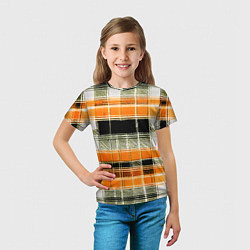 Футболка детская Белые полосы на чёрно-жёлтом фоне, цвет: 3D-принт — фото 2
