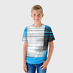 Футболка детская Чёрные вертикальные полосы на сине-белом фоне, цвет: 3D-принт — фото 2