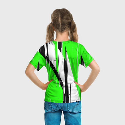 Детская футболка Black and white vertical stripes on a green backgr / 3D-принт – фото 6