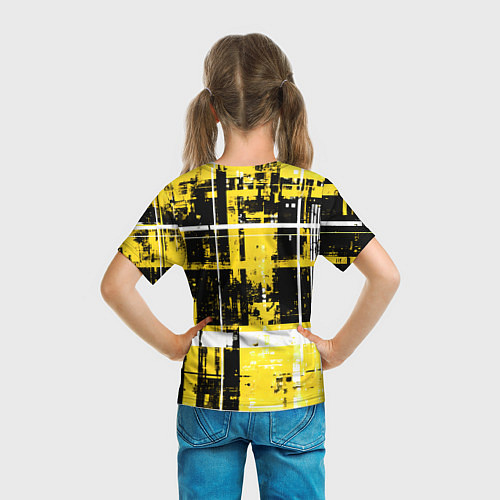 Детская футболка Жёлто-белый гранж на чёрном фоне / 3D-принт – фото 6