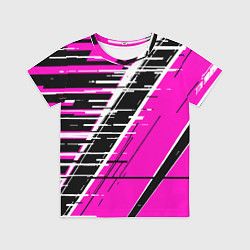 Футболка детская Чёрно-белые глитч полосы на розовом фоне, цвет: 3D-принт