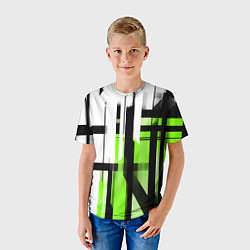 Футболка детская Чёрно-зелёные вертикальные и горизонтальные полосы, цвет: 3D-принт — фото 2