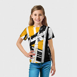 Футболка детская Чёрно-белые абстрактные линии на жёлтом фоне, цвет: 3D-принт — фото 2