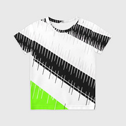 Футболка детская Диагональные чёрно-белые полосы на зелёном фоне, цвет: 3D-принт