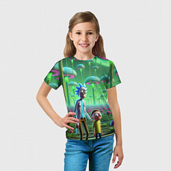 Футболка детская Рик и Морти в фантастическом неоновом грибном лесу, цвет: 3D-принт — фото 2