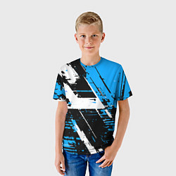 Футболка детская Diagonal black and white stripes on a blue backgro, цвет: 3D-принт — фото 2