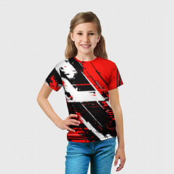 Футболка детская Diagonal black and white stripes on a red backgrou, цвет: 3D-принт — фото 2
