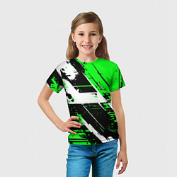 Футболка детская Diagonal black and white stripes on a green backgr, цвет: 3D-принт — фото 2