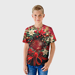 Футболка детская Новогодний венок с пуансеттией - нейросеть, цвет: 3D-принт — фото 2